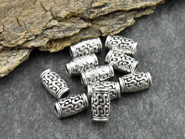 *25* 7x12mm Antique Silver Large Hole Column Beads