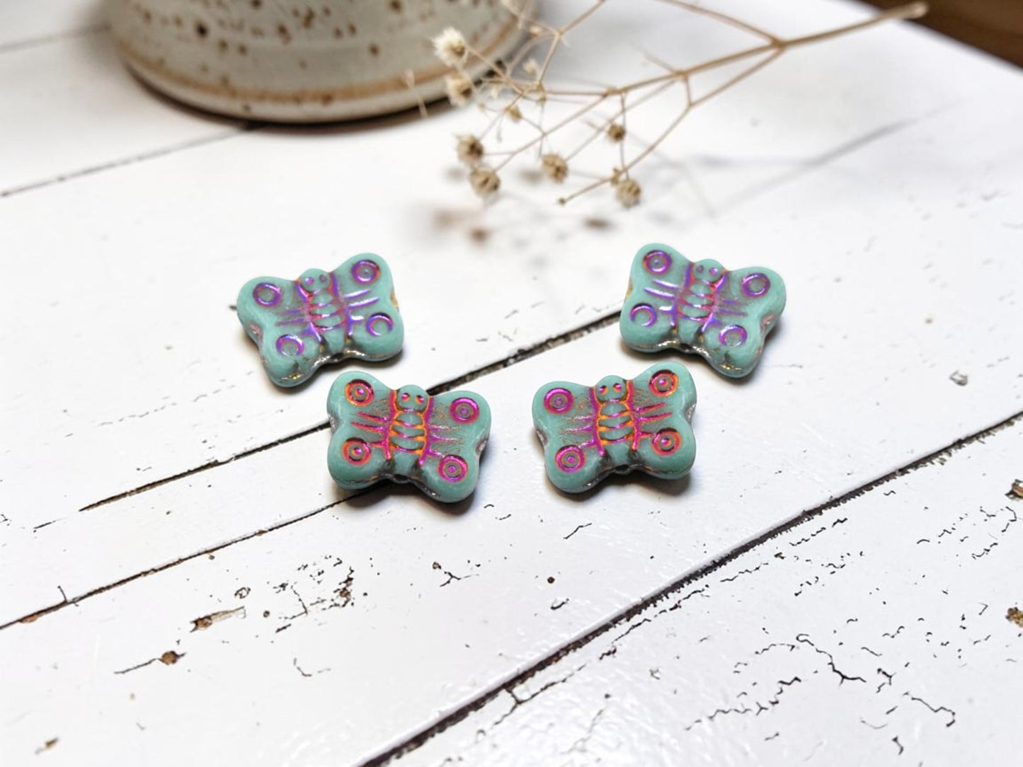 *12* 11x8mm Metallic Volcano washed Matte Turquoise Butterfly Beads