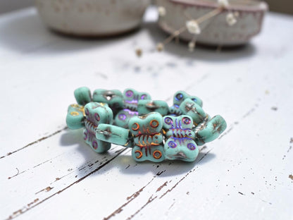 *12* 11x8mm Metallic Volcano washed Matte Turquoise Butterfly Beads