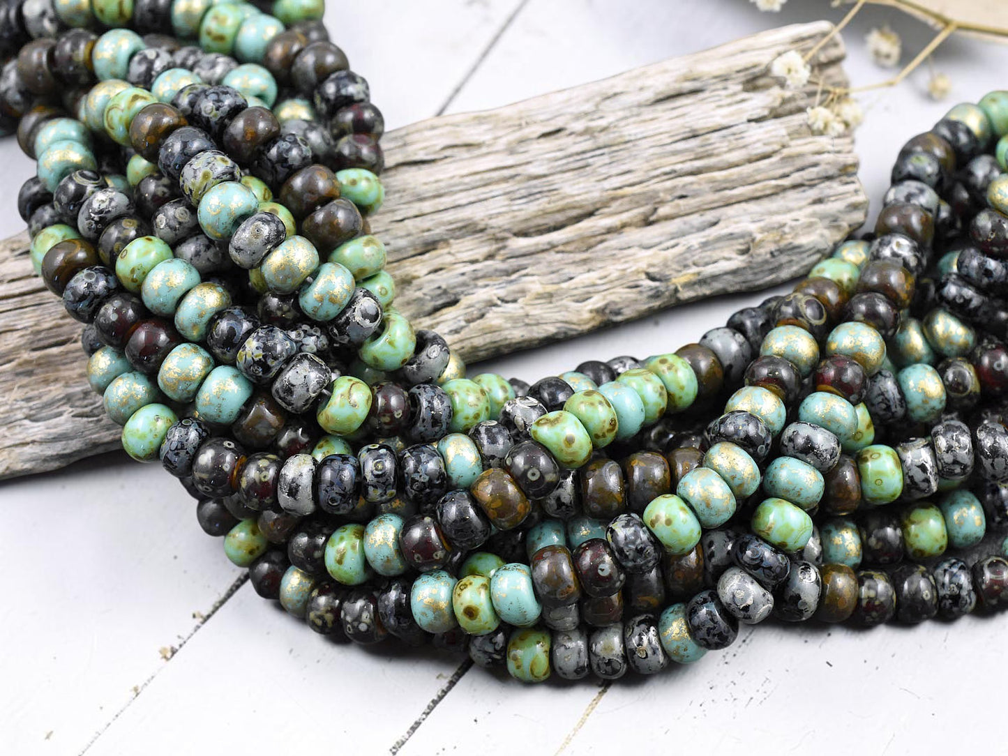 2/0 Aged Jade Jeweled Metallic Mix Seed Beads (20" Strand)