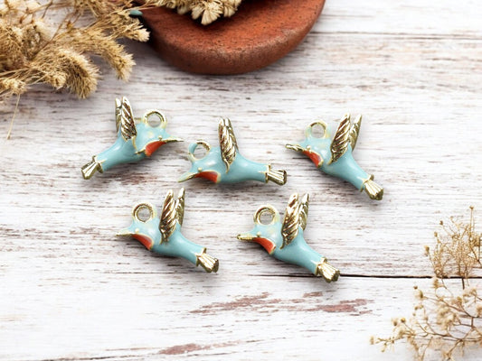 *10* 10x14x8mm 18k Gold/Blue Enamal Bird Charms