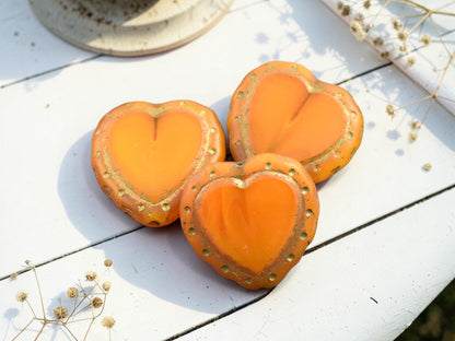 *2* 18mm Dark Bronze Washed Tangarine Opal Heart Beads
