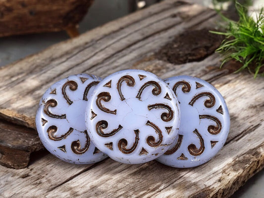 *2* 23mm Dark Bronze Washed Lilac Purple Opaline Sun Coin Beads