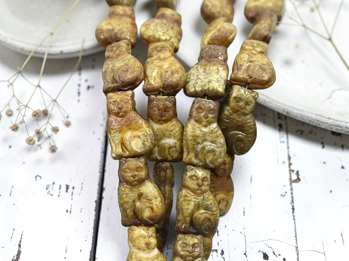 *12* 17x12mm Blended Camel Travertine Sitting Cat Beads