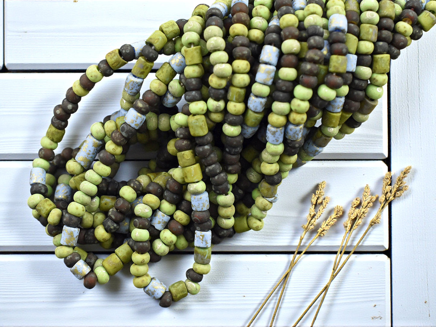 6/0 Aged Matte Demeter Tube Picasso Mix Seed Beads (21" Strand)