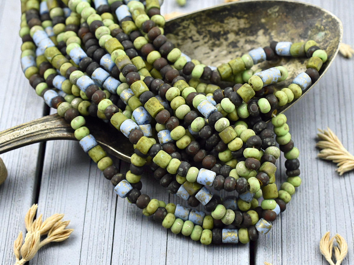 6/0 Aged Matte Demeter Tube Picasso Mix Seed Beads (21" Strand)