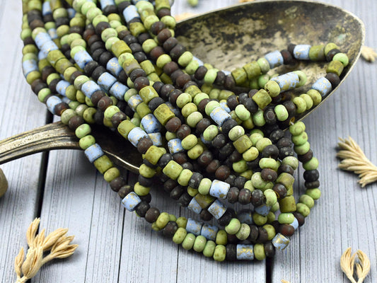 6/0 Aged Matte Demeter Tube Picasso Mix Seed Beads (21" Strand)