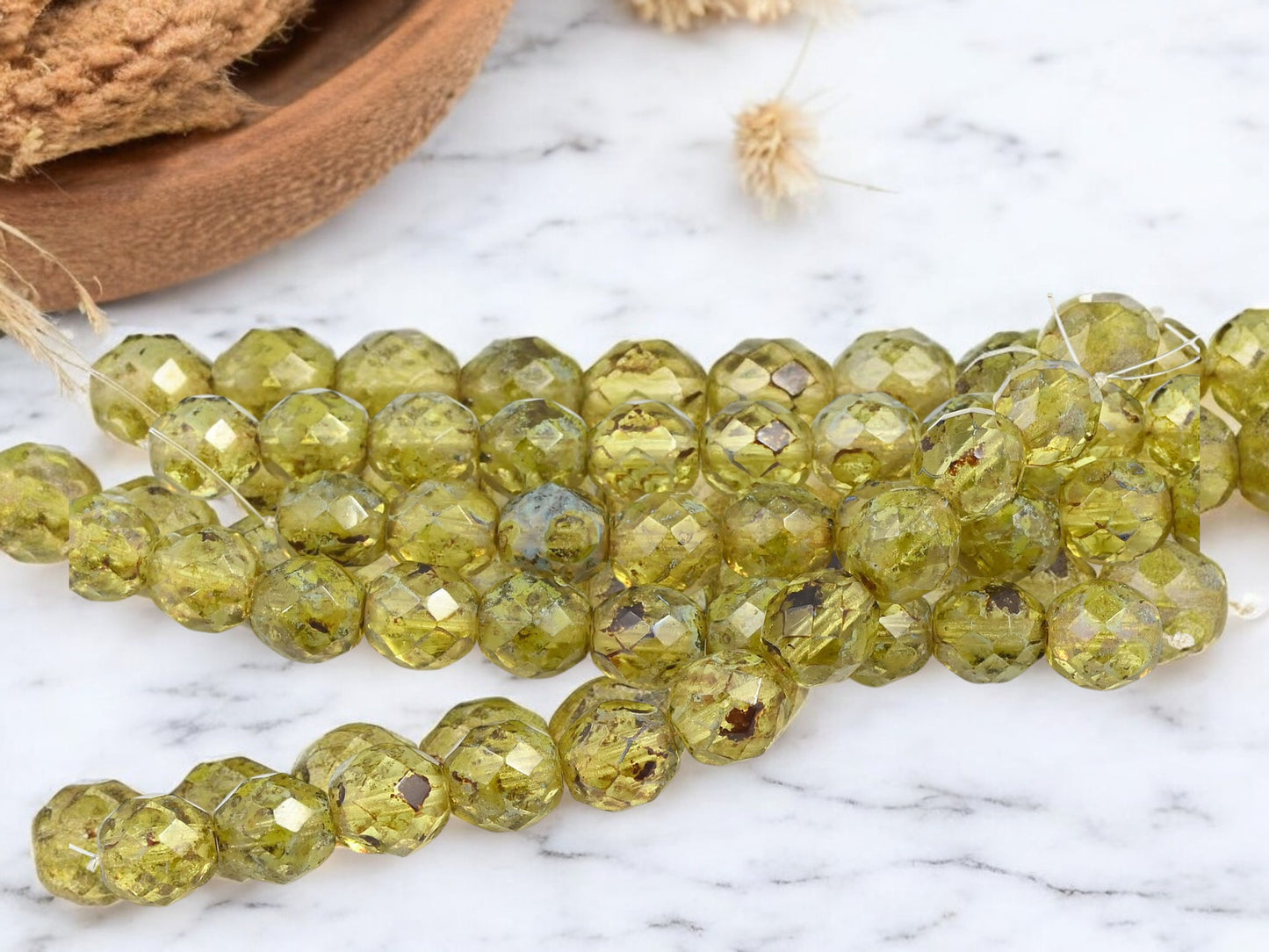 *10* 9mm Jonquil Picasso Fire Polished Round Beads