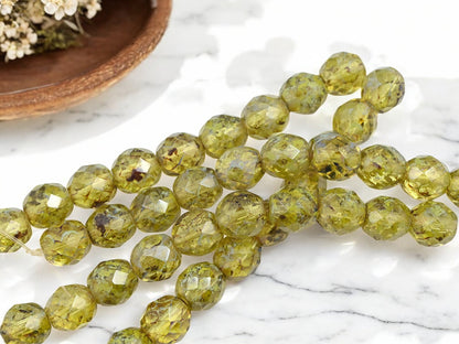 *10* 9mm Jonquil Picasso Fire Polished Round Beads