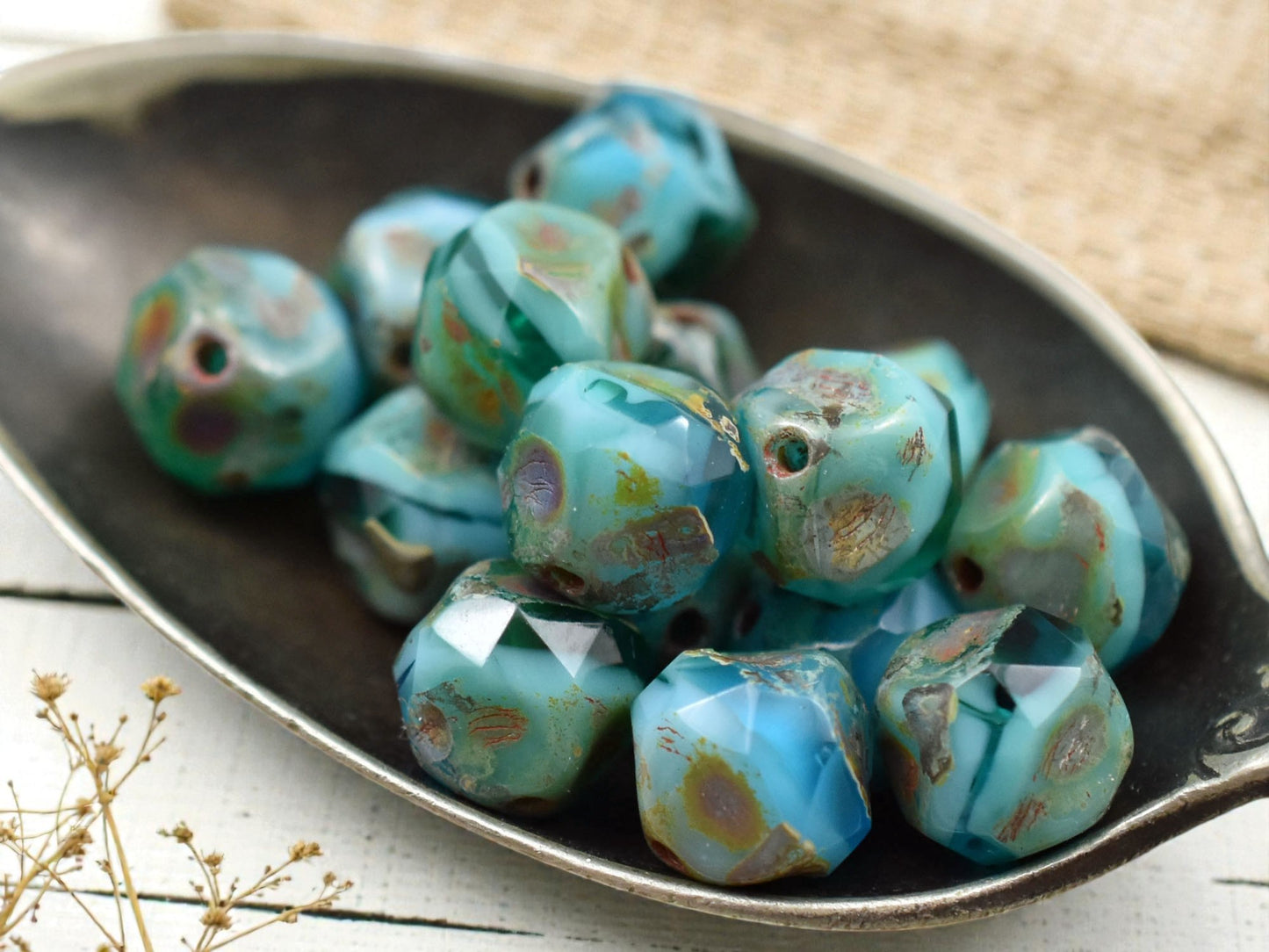 *15* 8mm Riviera Maya Picasso Central Cut Round Beads