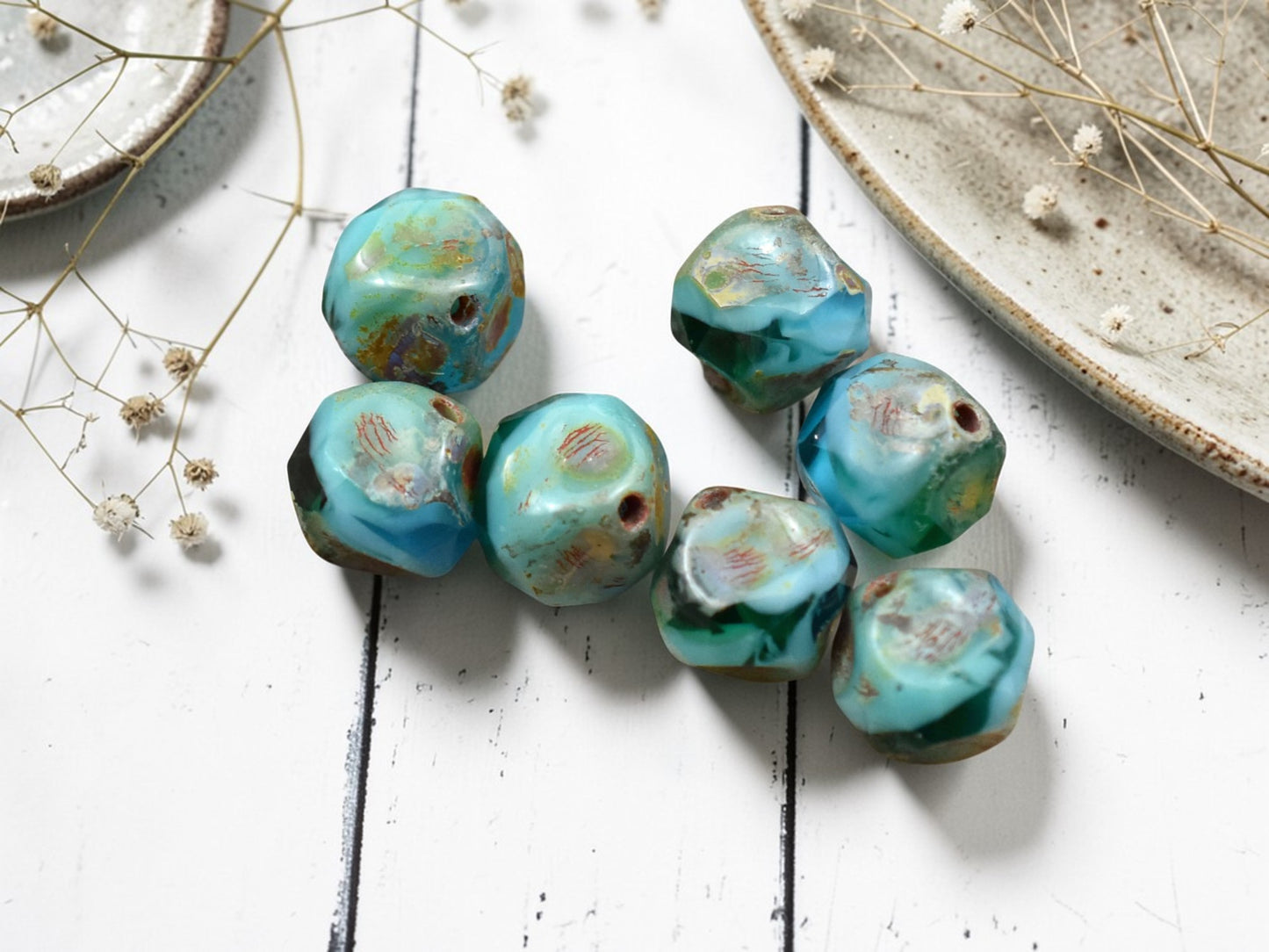 *15* 8mm Riviera Maya Picasso Central Cut Round Beads
