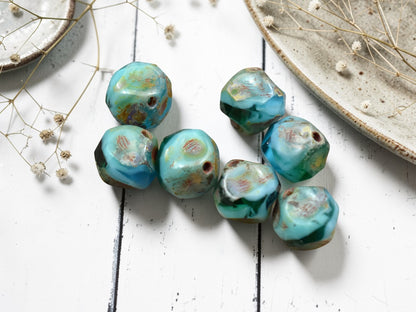 *15* 8mm Riviera Maya Picasso Central Cut Round Beads