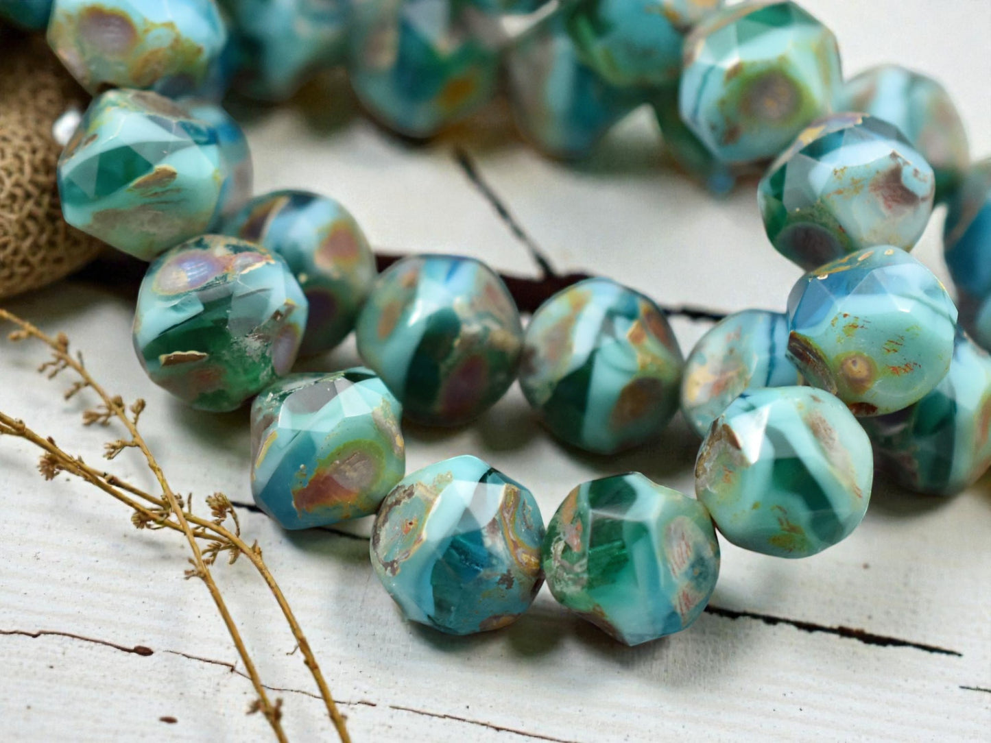 *15* 8mm Riviera Maya Picasso Central Cut Round Beads