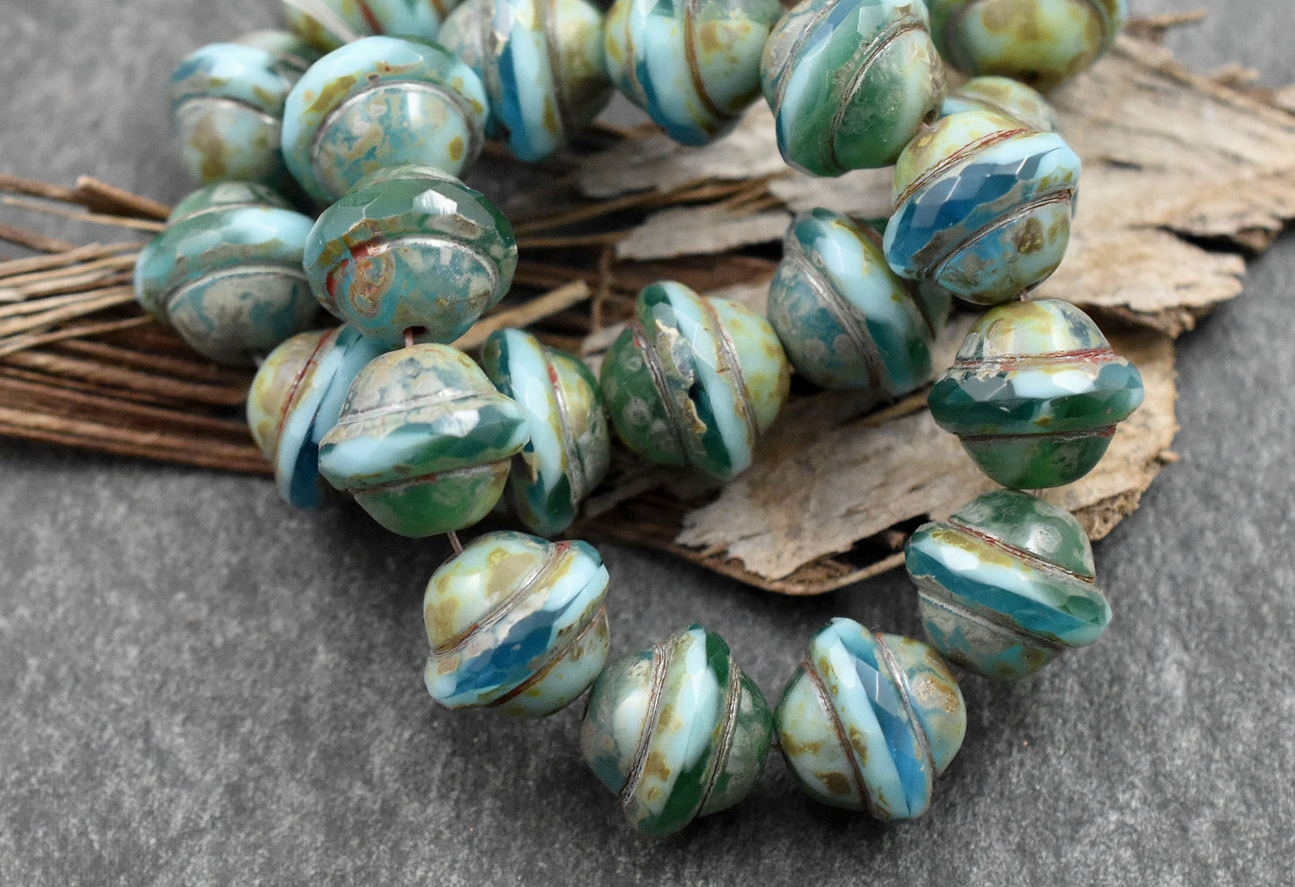 Blended Aqua Turquoise Picasso Saturn Beads