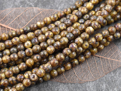 *42* 5mm Brown Granite Picasso Round Beads -- LAST Strand