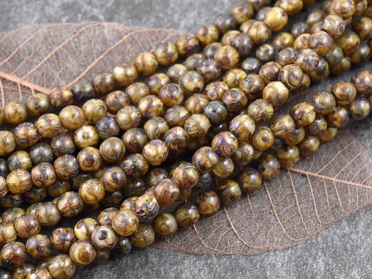 *42* 5mm Brown Granite Picasso Round Beads -- LAST Strand