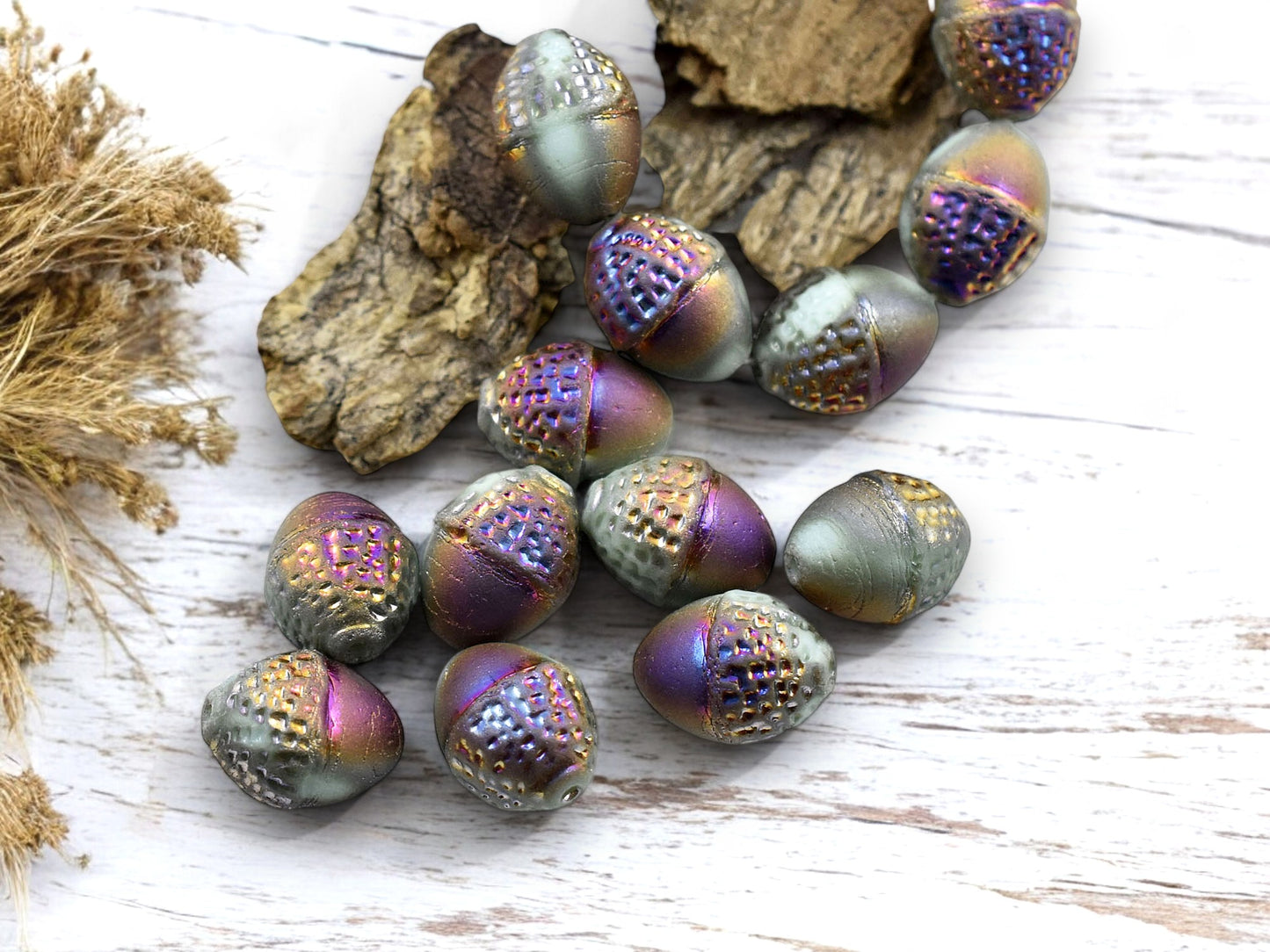 *8* 10x12mm Gold AB Washed Matte Light Turquoise  Acorn Oval Beads