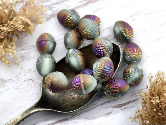 *8* 10x12mm Gold AB Washed Matte Light Turquoise  Acorn Oval Beads