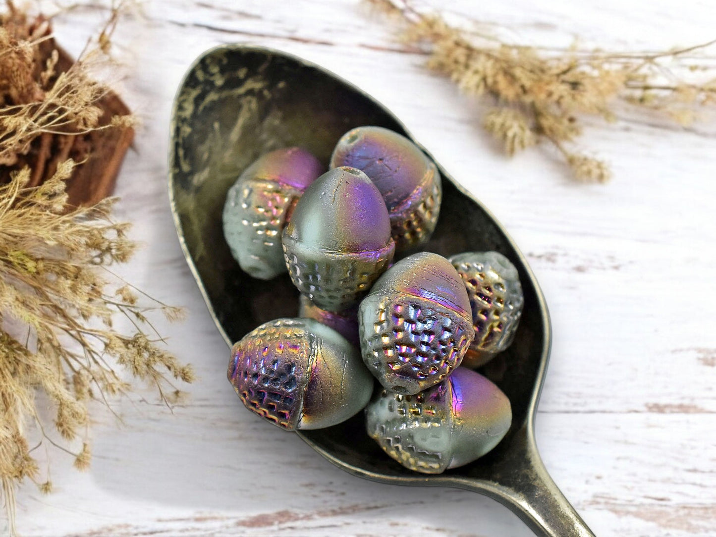 *8* 10x12mm Gold AB Washed Matte Light Turquoise  Acorn Oval Beads