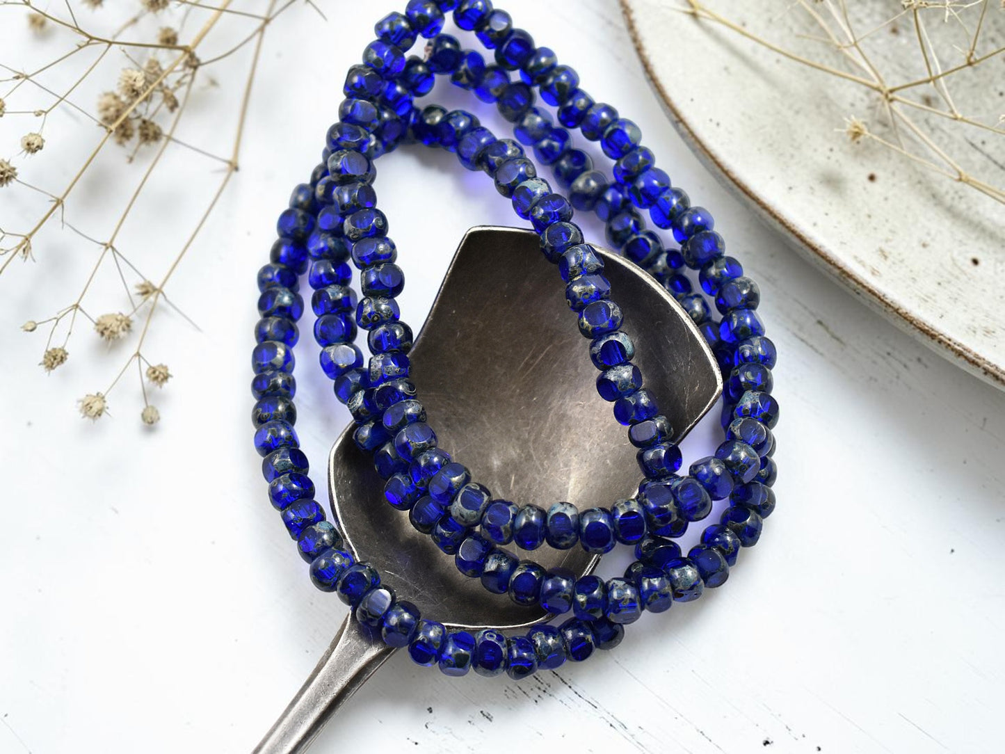 *50* 4x3mm Cobalt Picasso Trica Beads