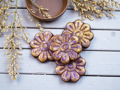 *6* 18mm Purple Washed Alabaster Picasso Daisy Flower Beads