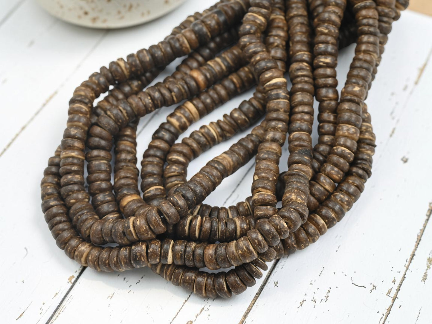 8x2.5mm Natural Coconut Shell Heishi Beads (16" Strand)