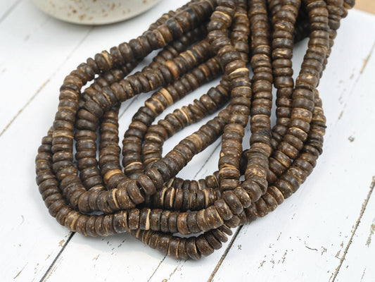 8x2.5mm Natural Coconut Shell Heishi Beads (16" Strand)