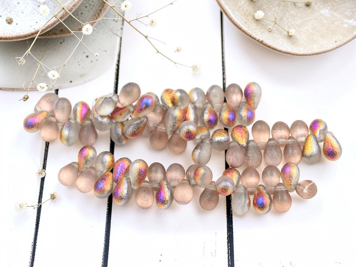 *25* 6x9mm Etched Infernal Tear Drop Beads