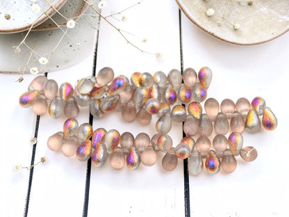 *25* 6x9mm Etched Infernal Tear Drop Beads