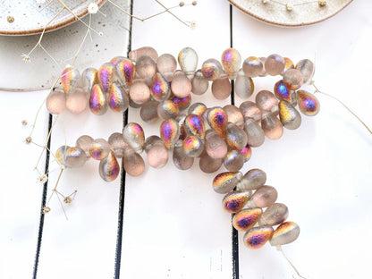 *25* 6x9mm Etched Infernal Tear Drop Beads
