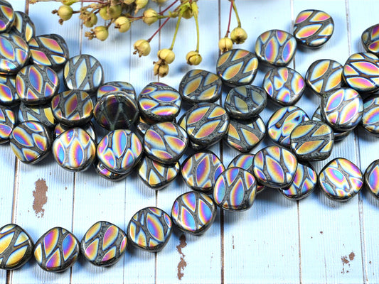 *14* 14mm Jet Black Raku Irregular Flat Coin Beads