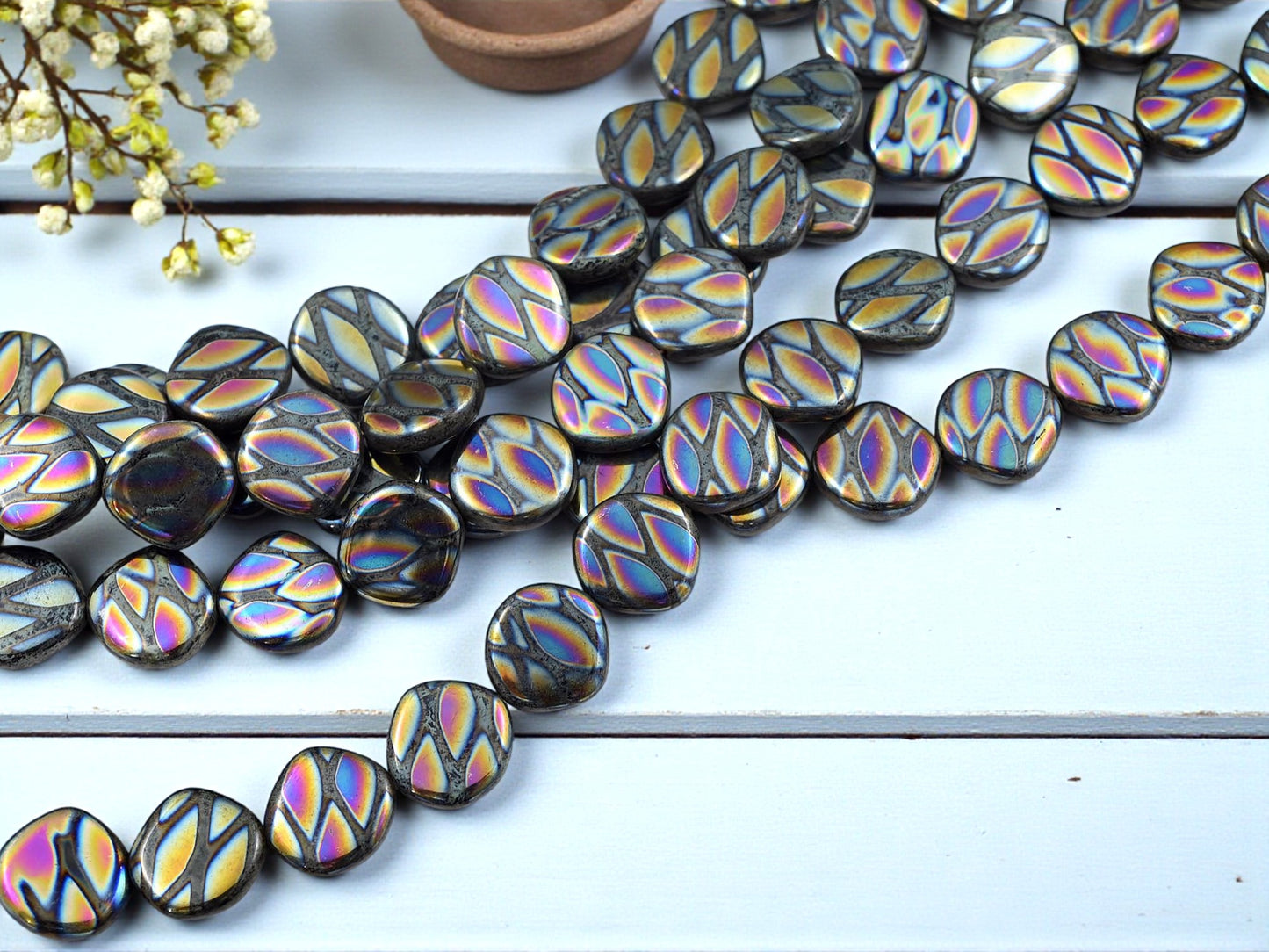*14* 14mm Jet Black Raku Irregular Flat Coin Beads