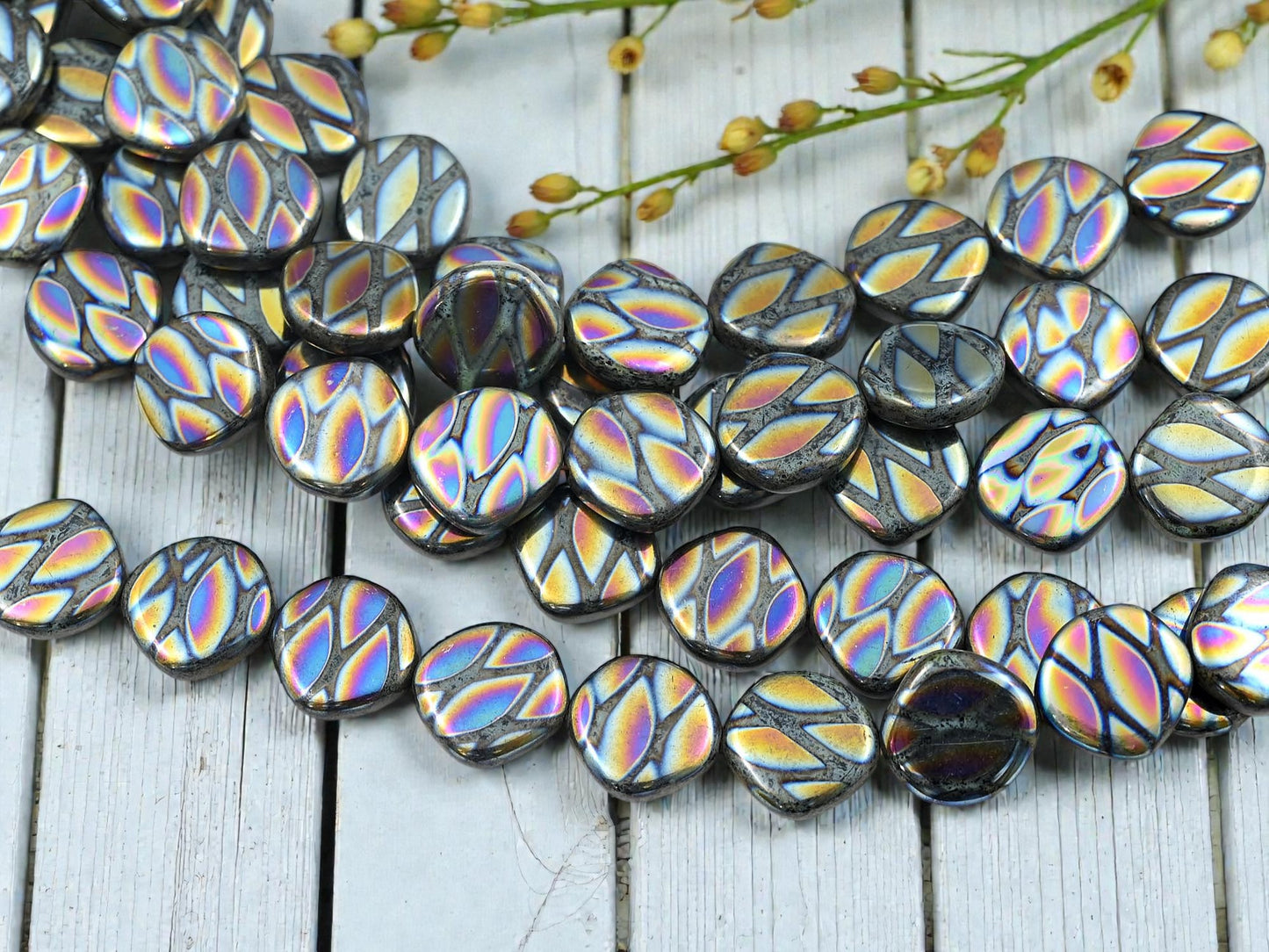 *14* 14mm Jet Black Raku Irregular Flat Coin Beads