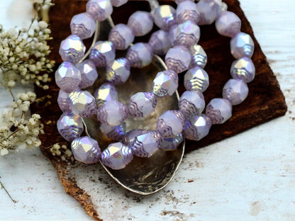*15* 6x8mm Purple AB Washed Thistle Oval Cathedral Beads