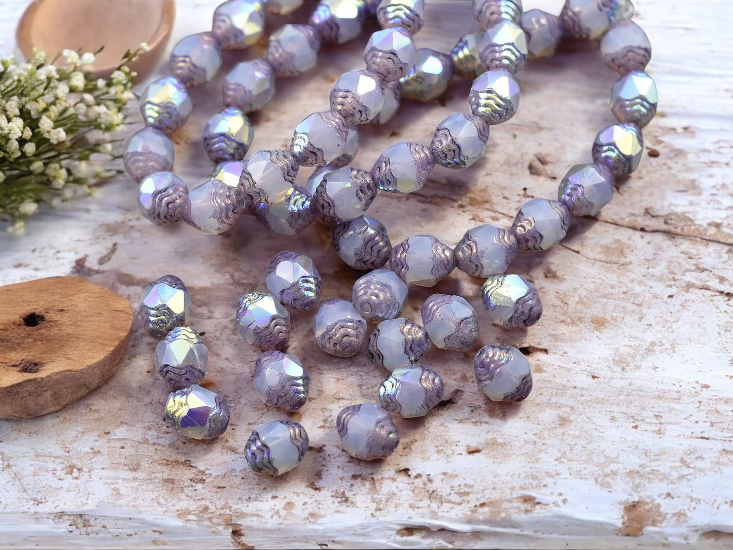 *15* 6x8mm Purple AB Washed Thistle Oval Cathedral Beads