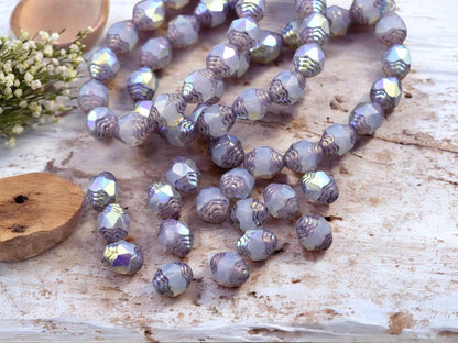 *15* 6x8mm Purple AB Washed Thistle Oval Cathedral Beads