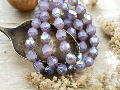 *15* 6x8mm Purple AB Washed Thistle Oval Cathedral Beads