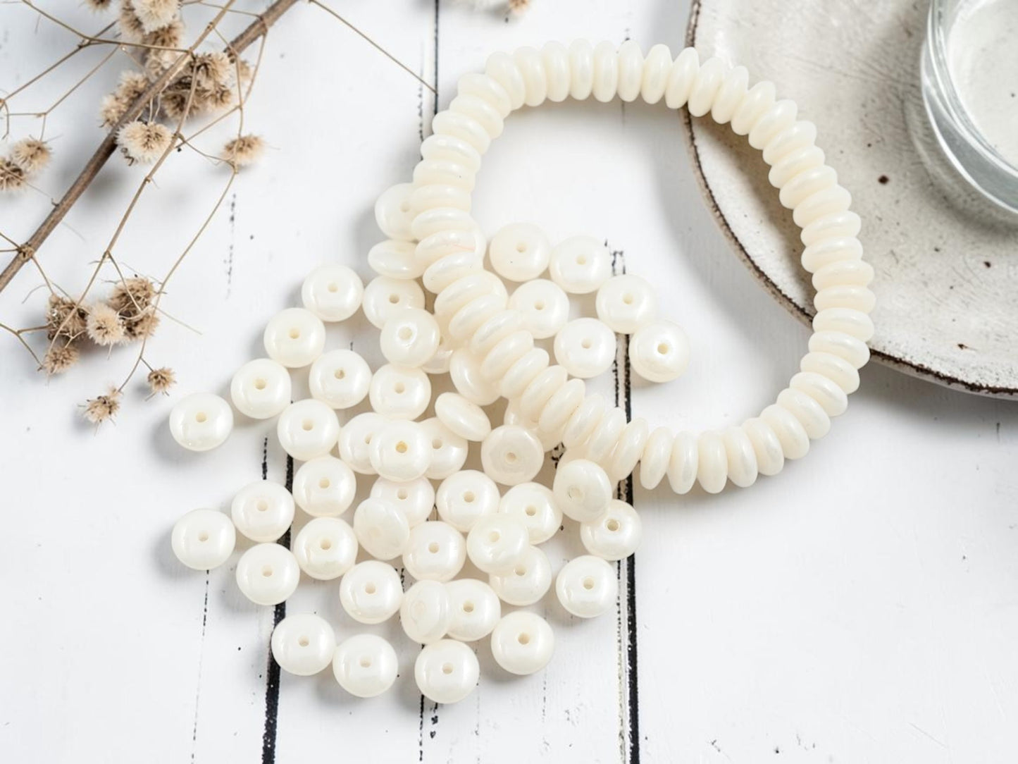 *50* 6x2mm White Ivory Luster Smooth Rondelle Beads