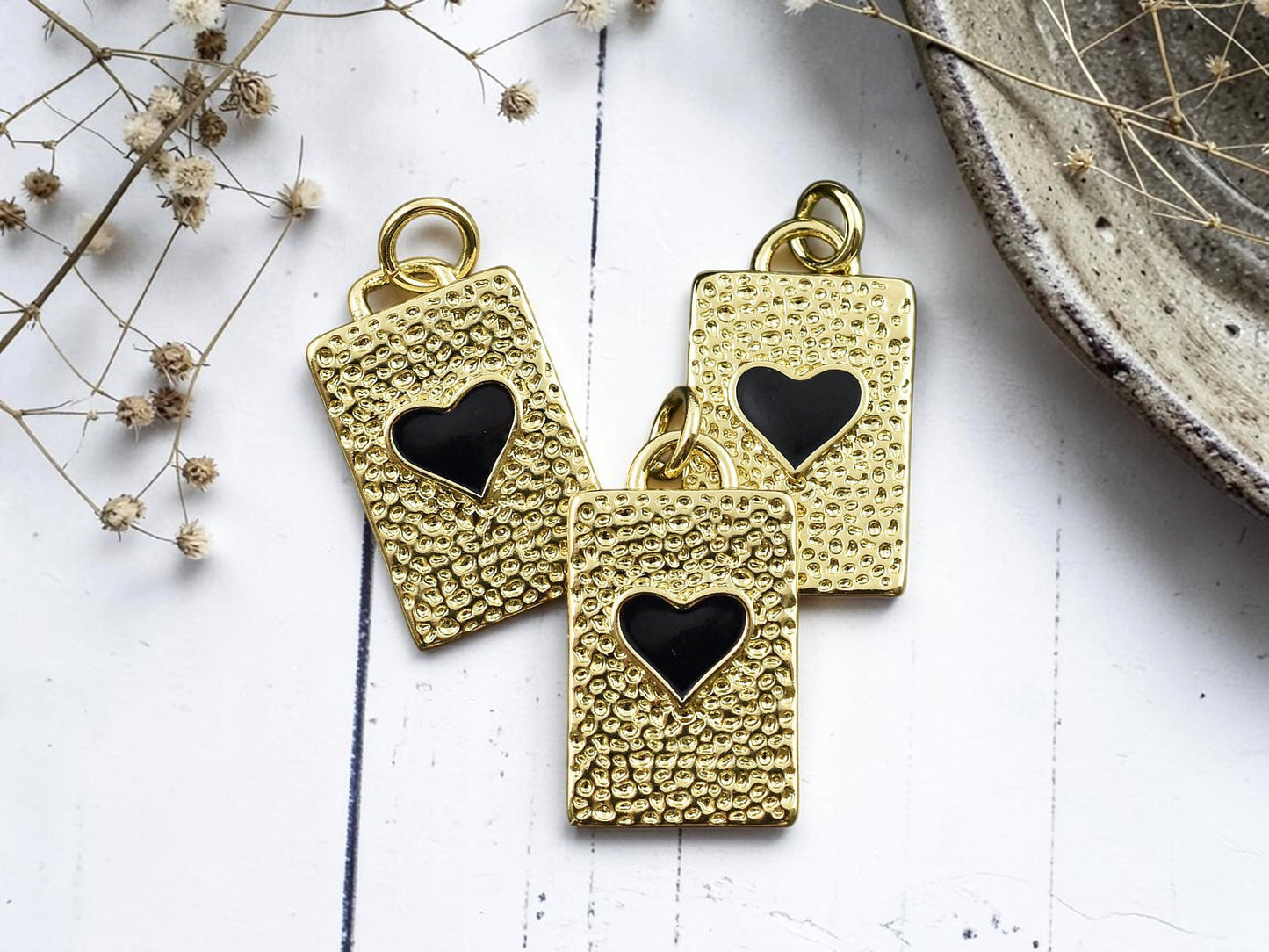 *2* 19x11mm 18k Gold Plated Heart Rectangle Charm/Pendants