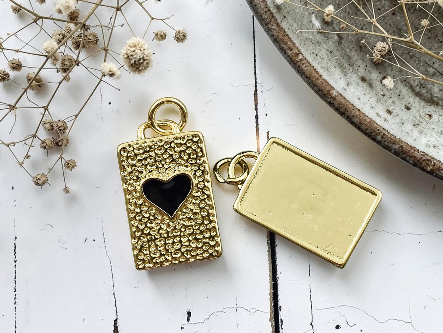 *2* 19x11mm 18k Gold Plated Heart Rectangle Charm/Pendants