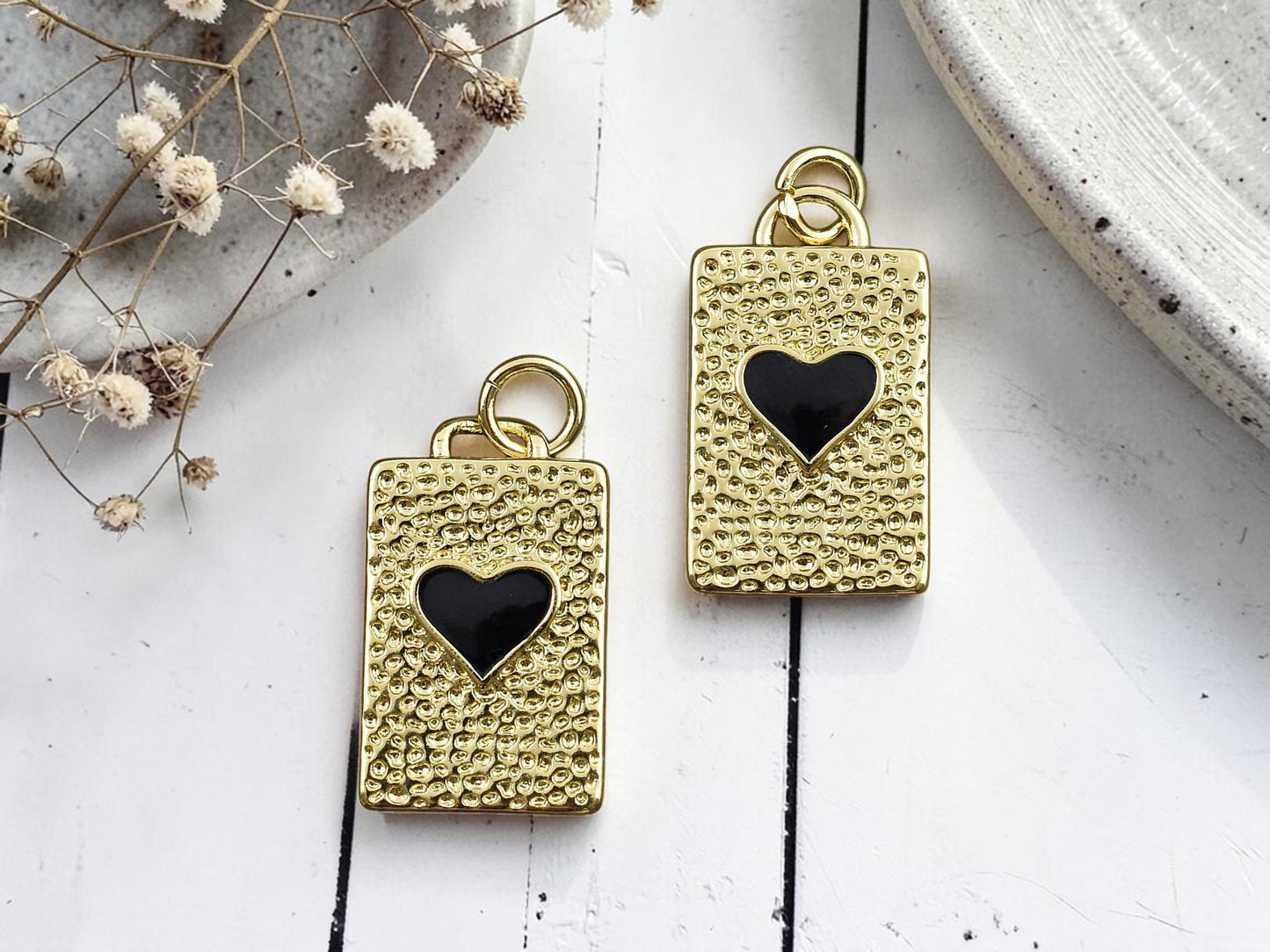 *2* 19x11mm 18k Gold Plated Heart Rectangle Charm/Pendants