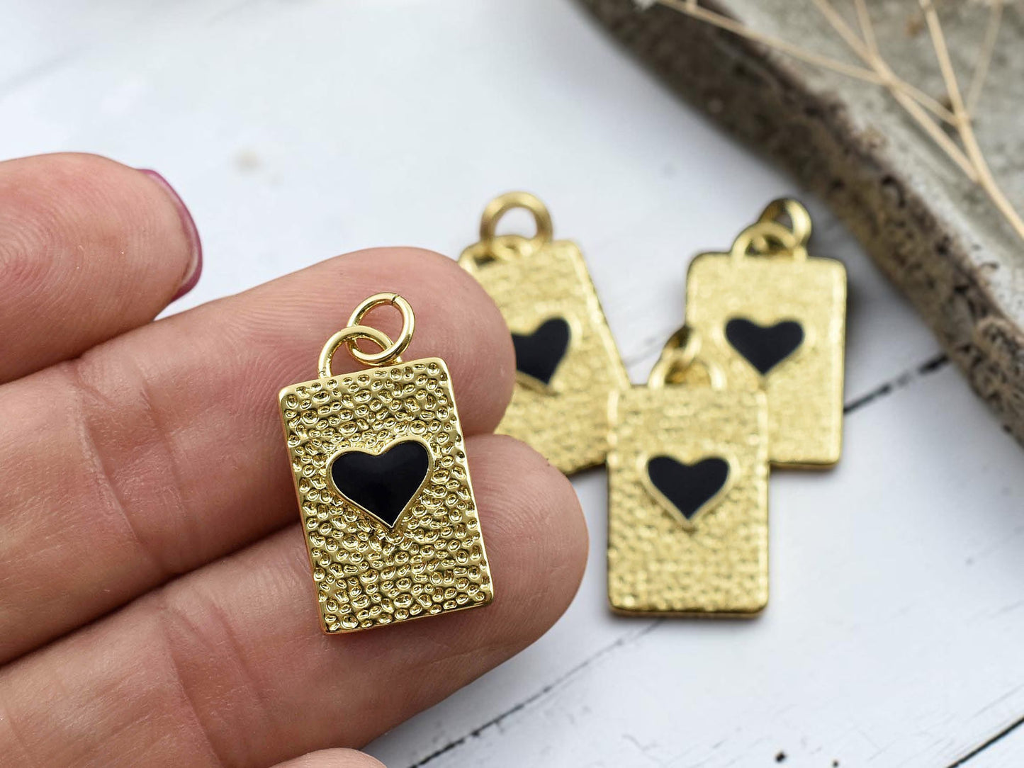 *2* 19x11mm 18k Gold Plated Heart Rectangle Charm/Pendants