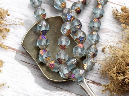 *15* 6x8mm Metallic Volcano Washed Matte Sky Blue Oval Cathedral Beads