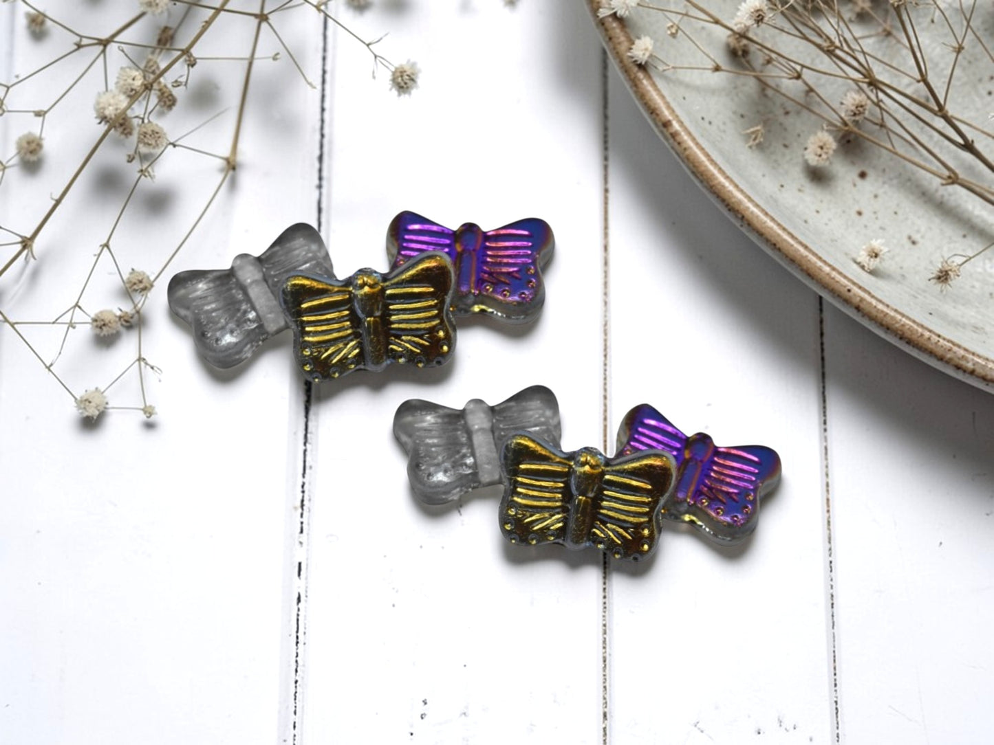 *10* 16x11mm Metallic Rainbow Washed Crystal Butterfly Beads