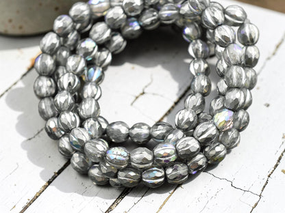 *25* 6mm Silver Washed Silver AB Faceted Round Melon Beads