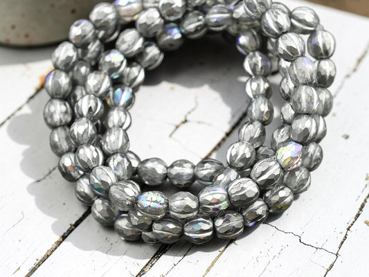 *25* 6mm Silver Washed Silver AB Faceted Round Melon Beads