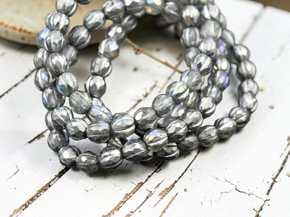 *25* 6mm Silver Washed Silver AB Faceted Round Melon Beads