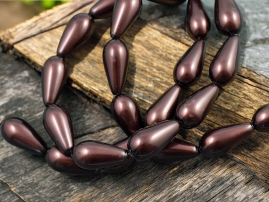 15x8mm Celestial Crystal Bordeaux Pearl Teardrop Beads (16" Strand)