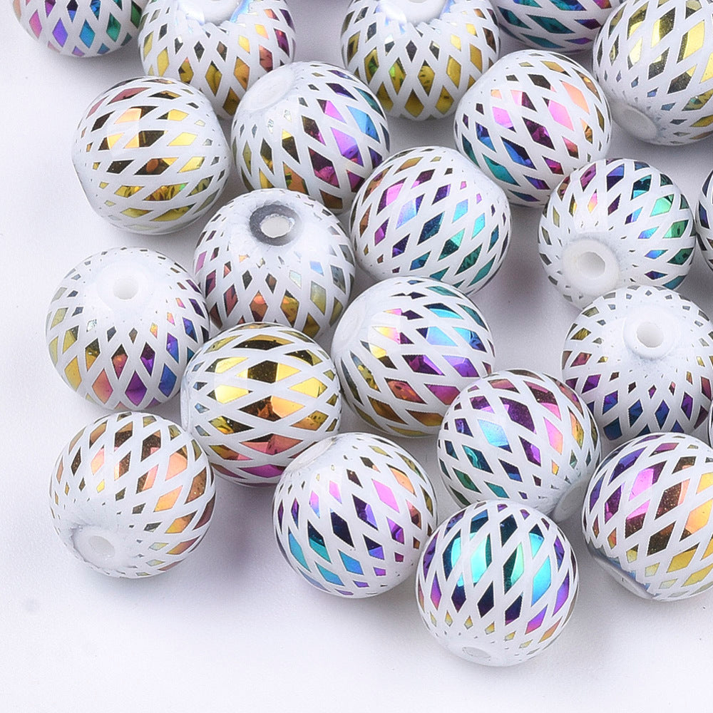 *25* 8mm Rainbow Metallic Electroplated White Round Beads