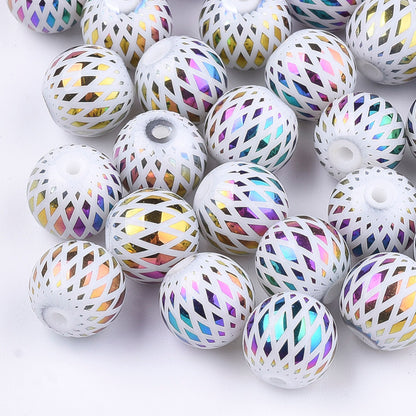 *25* 8mm Rainbow Metallic Electroplated White Round Beads